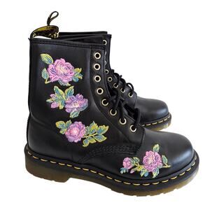 Dr. Martens 1460 Vonda Black Pink Floral Embroidered Combat Boots Women's Size 7